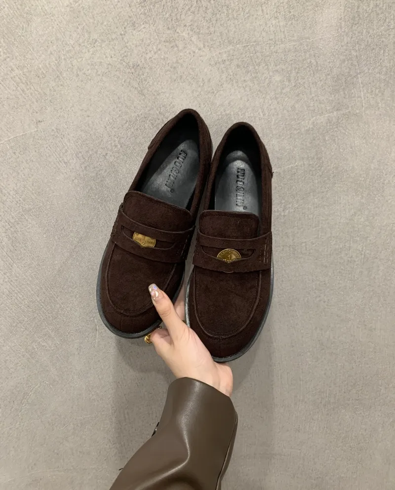 British Retro Black Loafers Women's Shoes New Spring, Autumn And Winter Versatile Suede French Small Leather Shoes