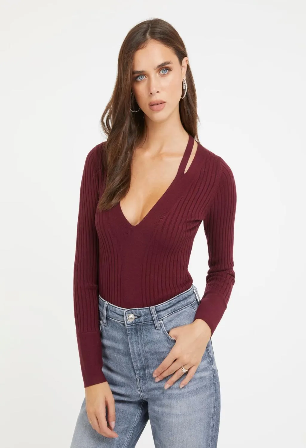 GUESS  maglione a costine bordeaux