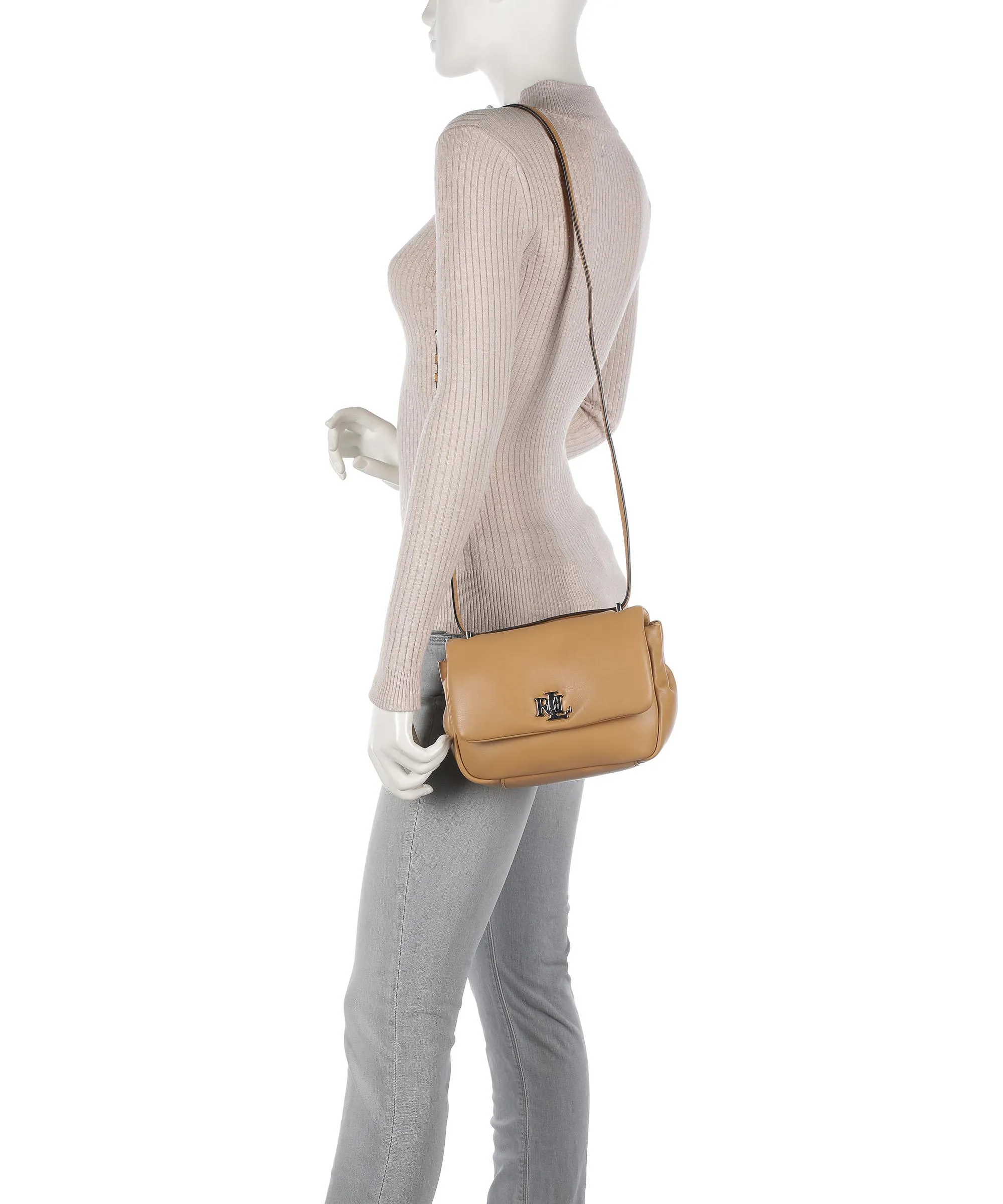  Lauren Ralph Lauren Puffed Sophee 22 Borsa a tracolla pelle a grana fine marrone chiaro  