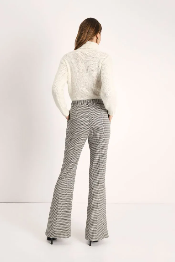 Pantaloni flare fantasia pied-de-poule con pinces