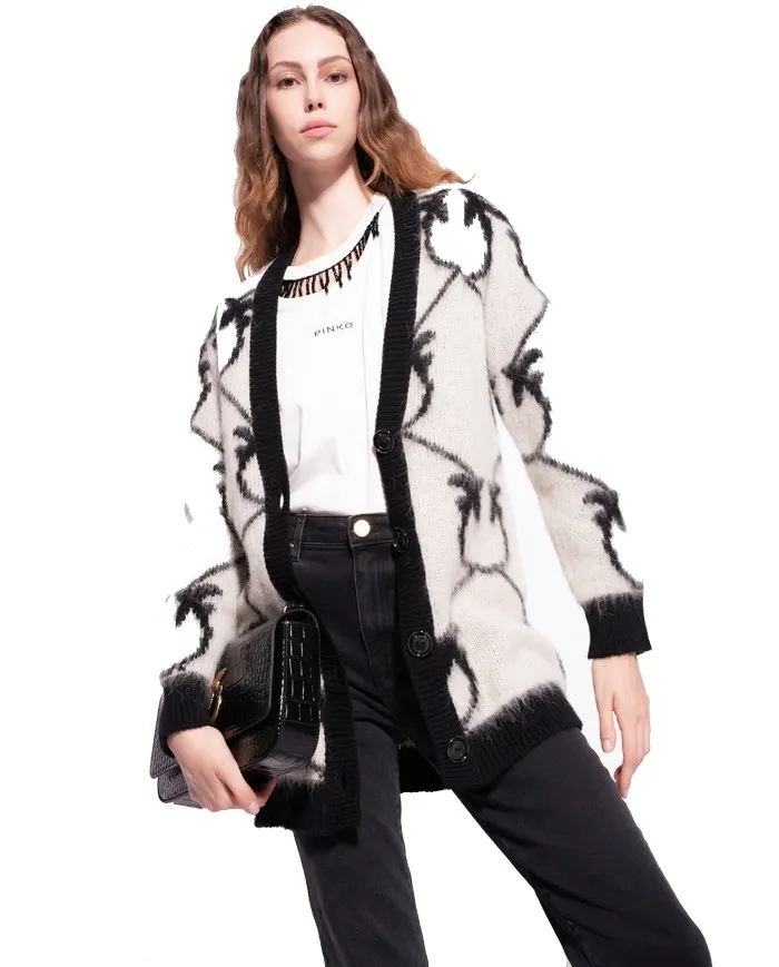 PINKO Cardigan 1G17UX A006 ADELPHI A-EE alpaca DZ0 PANNA/NERO