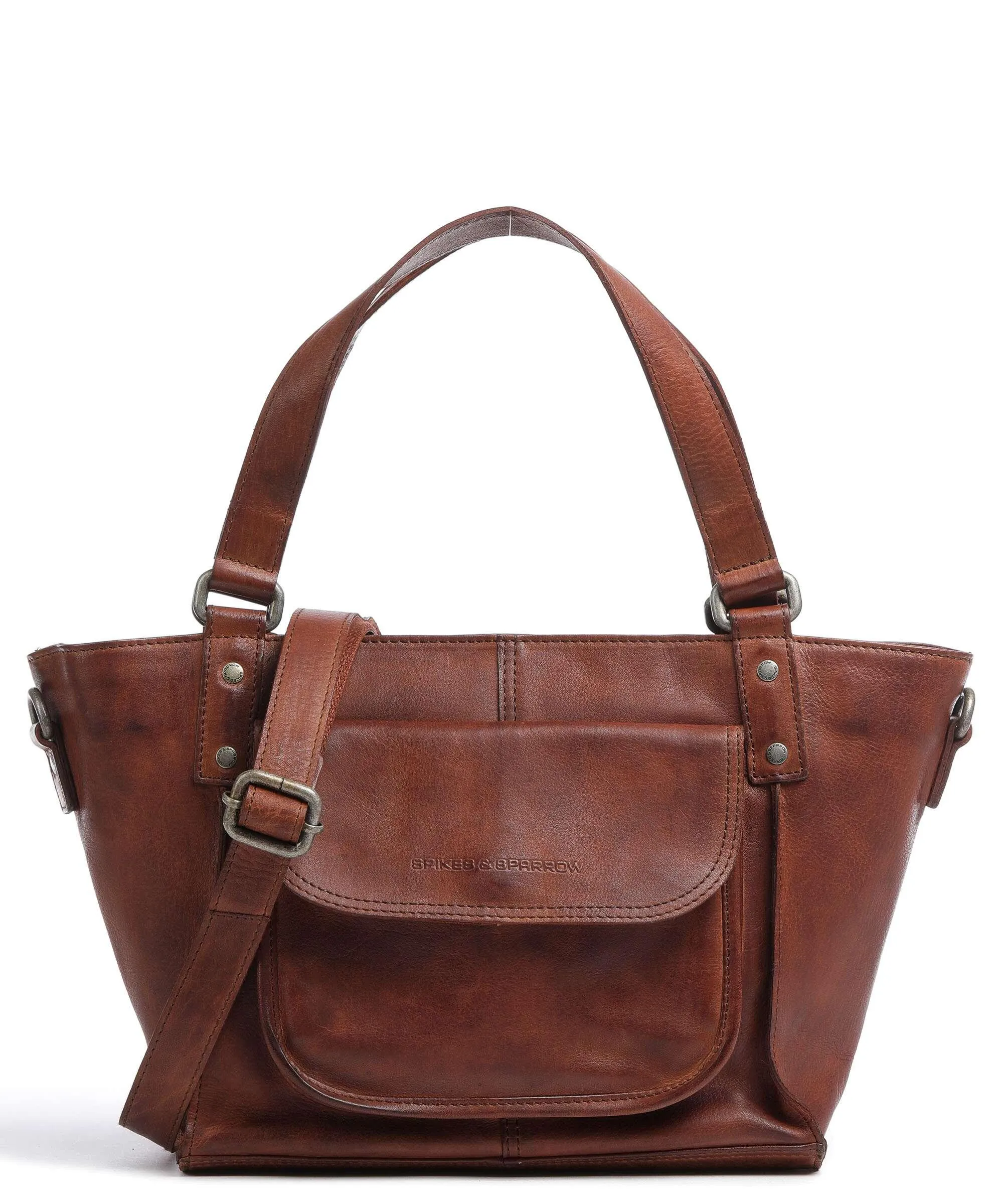  Spikes & Sparrow Mustang Borsa shopper pelle a grana fine marrone  