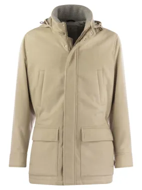 Suede hooded outerwear