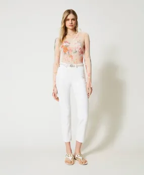 TWINSET Pantaloni in bull con Oval T floreale