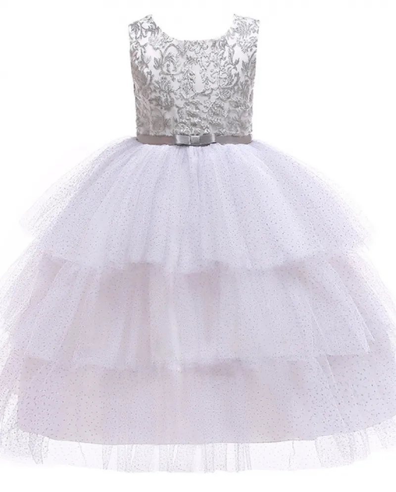 Vestito da ragazza con fiocco in pizzo, garza per torta, vestito da principessa, vestito da festa